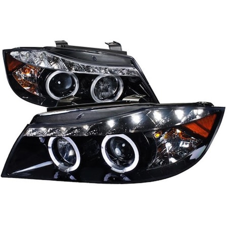 Overtime R8 Style Smoke Projector Headlight Gloss for 06 to 08 BMW E90, Black - 13 x 25 x 26 in. OV508453